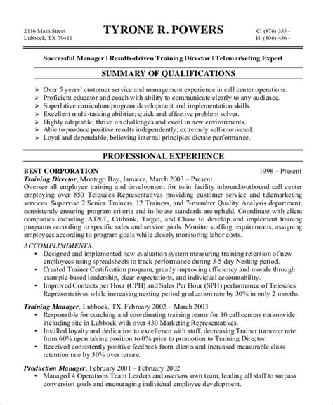 Resume Template For Call Center