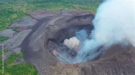 Stunning Dramatic Aerial Over Mt Yasur Volcano Volcanic