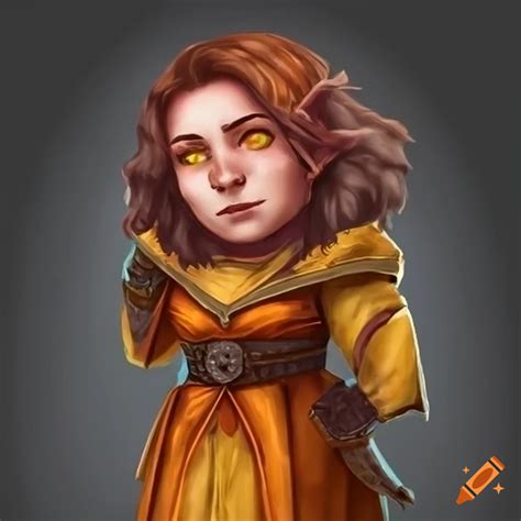 Female Halfling Cleric In Orange And Yellow Robes On Craiyon