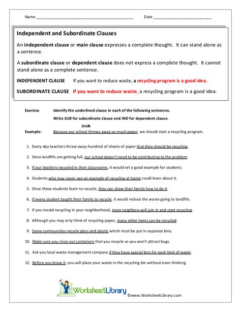 Independent And Dependent Clauses Worksheet Pro Worksheet