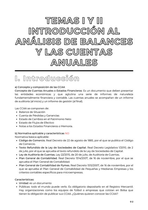 Temas I Y Ii Las Cuentas Anuales De La Asignatura An Lisis De Balances