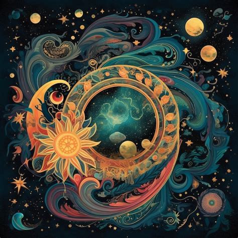 Premium Photo Illustration Of A Colorful Painting Of A Sun And Moon