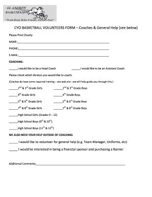 Fillable Online CYO BASKETBALL VOLUNTEER FORM Rev 2docx Fax Email Print