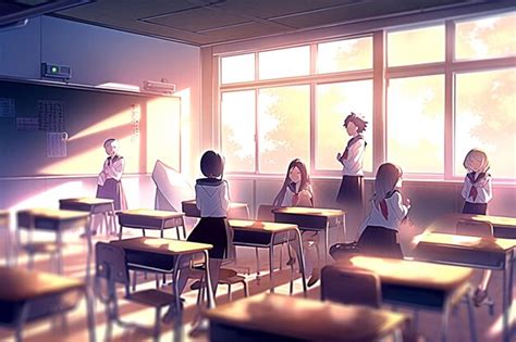 Premium Photo | Anime scene of a classroom with students in the back ...