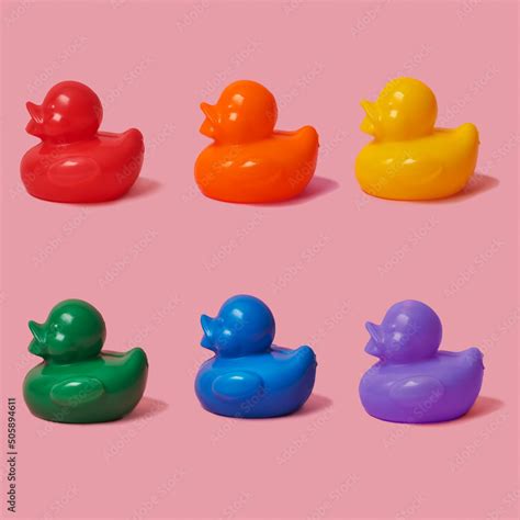 rubber ducks with the colors of the rainbow flag Stock Photo | Adobe Stock