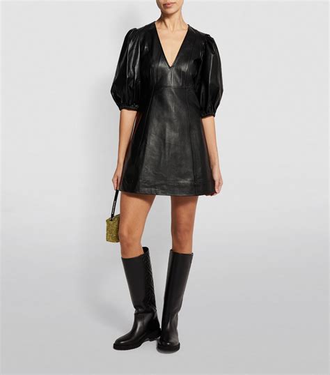 Ganni Leather Puff Sleeved Mini Dress Harrods Kw