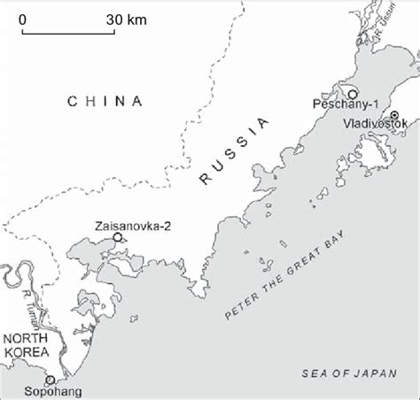 map  southern primorye showing  locations  peschany   scientific diagram