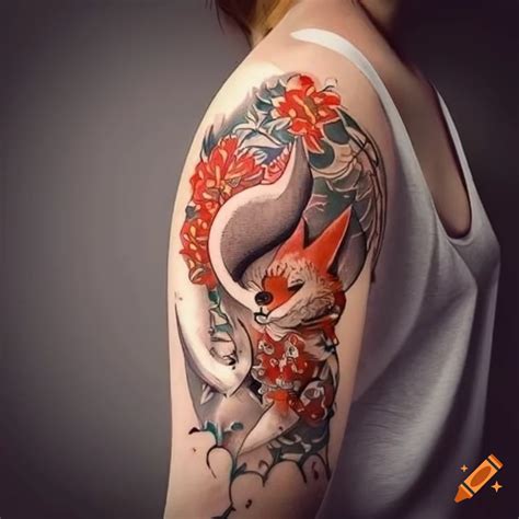 Japanese Fox Tattoo Design On Right Arm On Craiyon