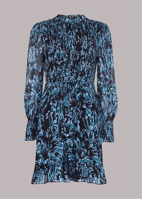 Blue Multi Wood Tiger Shirred Dress Whistles Whistles Uk