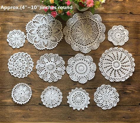 Mindplus Set Of 12 Hand Crochet Doilies Cotton Crocheted Lace Doilies 4 10 Inches Round White