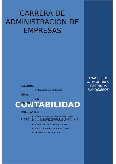 Grupo 07 Contabilidad ANALISIS DE INDICADORES Y ESTADOS FINANCIEROS