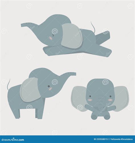 Conjunto De Dibujos Animados Adorables Bebé Elefante En Diferentes