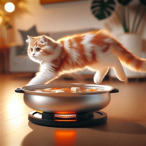 Playful White And Orange Cat Dodging Hot Pot AI Art Generator Easy Peasy AI