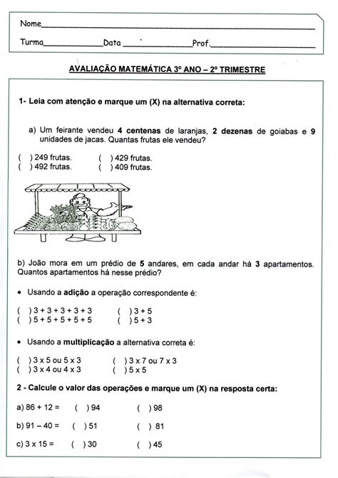 Arquivo para Avaliação de Matemática 3º Ano · Alfabetização Blog