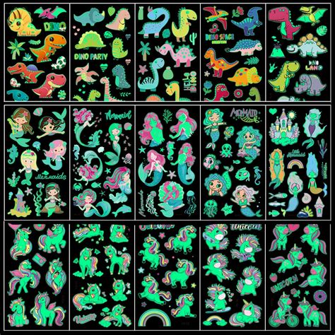 5 шт., Детские Светящиеся Татуировки-наклейки в виде животных | AliExpress