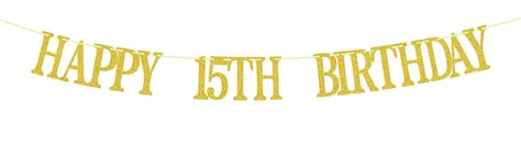 Buy Gold Glitter Happy 15th Birthday Banner, 15th Birthday Decorations ...