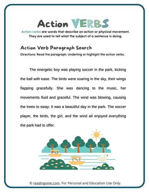 Action Verbs Worksheets Definition Examples Readingvine