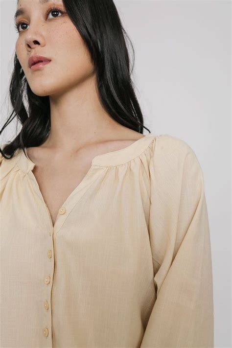 TTR Kiri Button Blouse Nude Women S Fashion Tops Longsleeves On Carousell
