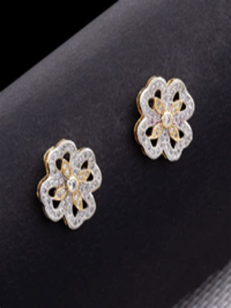 Buy Studio Voylla Gold Plated And White Cz Studded Floral Studs