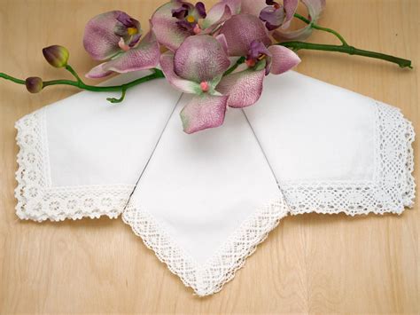 Bridal Set Of 3 Different White Lace Wedding Handkerchiefs