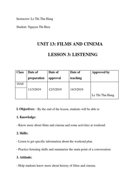 Unit 13 Films And Cinema Listening Pdf Lesson Plan Epistemology