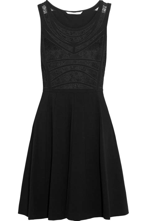 Diane Von Furstenberg 425 Idelia Lace Panel Fit And Flare Dress Black