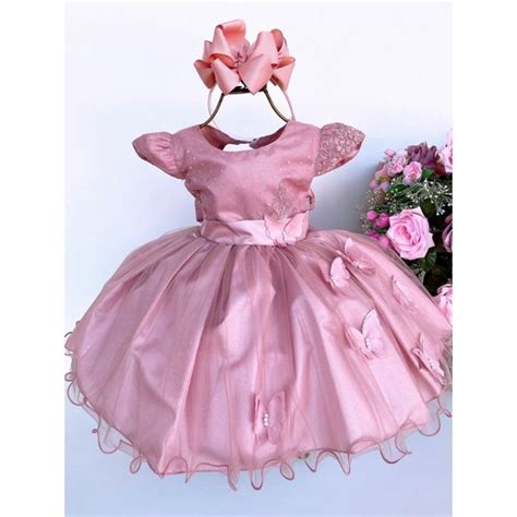Vestido Infantil Jardim Encantado Rose Nude Borboletas Festa Aniversário Casamento Luxo Shopee