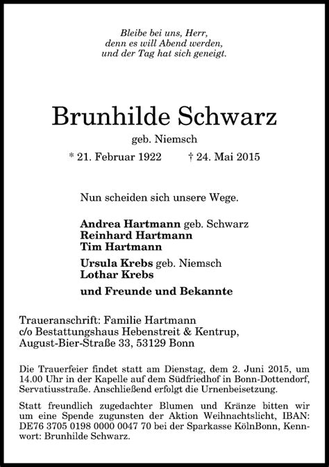 Traueranzeigen Von Brunhilde Schwarz GA Trauer De