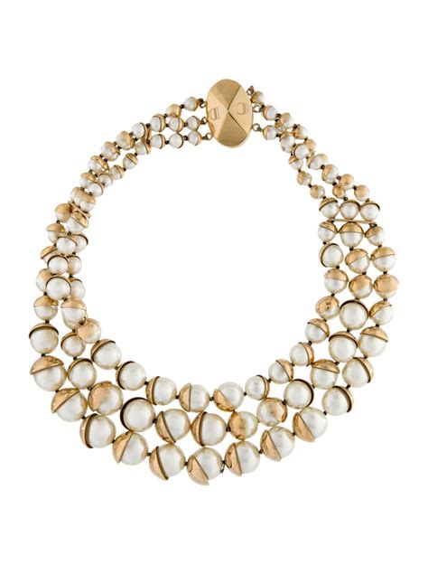 Christian Dior Mise En Dior Faux Pearl Multistrand Necklace White