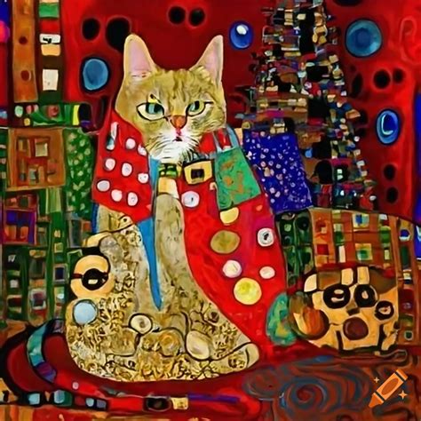 Vibrant Christmas Cats Artwork In Gold And Red On Craiyon