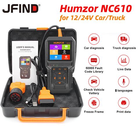 HUMZOR NC610 12V 24V Code Reader Car Truck OBD 2 OBD2 Engine J1939 For