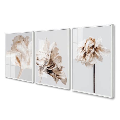 Quadro Decorativo Flores Neutro Para Sala Quarto Com Vidro | Elo7