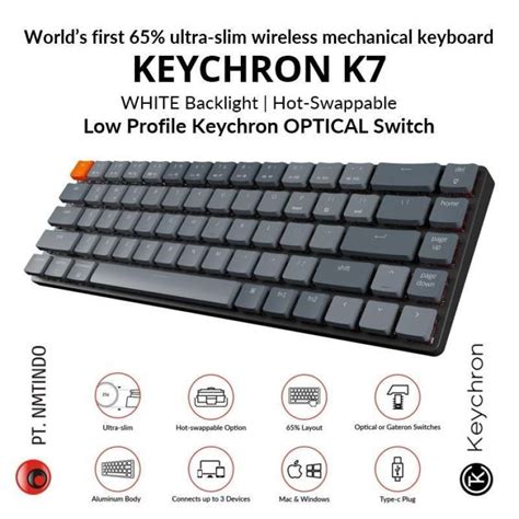 Promo 100 Produk Ori Keychron K7 65 Layout Hot Swappable White Backlight Optical Switch Diskon