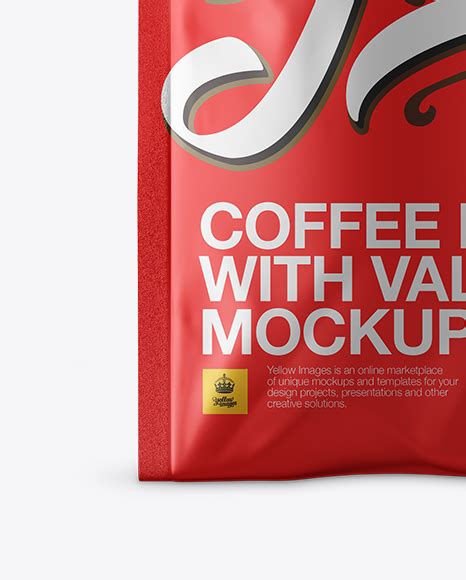 Matte Metallic Coffee Bag With Valve Mockup Front View On Yellow