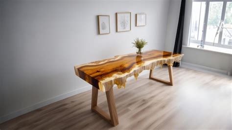 Mesa Grande Hecha De Madera Maciza Con Resina Epoxi Y Barniz Muebles