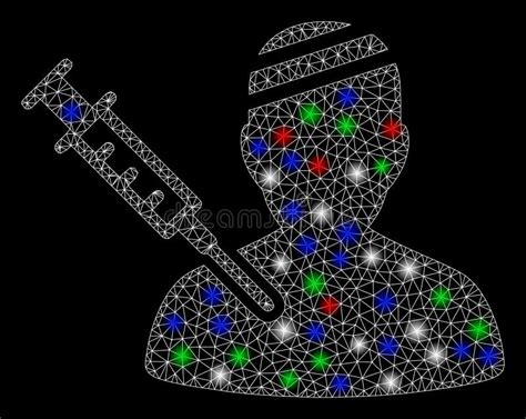 Bright Mesh Wire Frame Patient Vaccination With Flash Spots Stock
