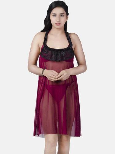 Sheer Net Hot Wine Babydoll Bikini Night Dress For Honeymoon K Kw At Rs