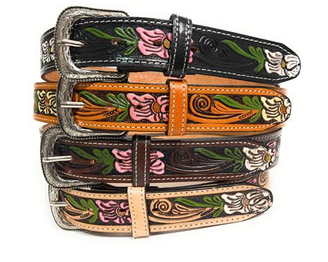 Women's Floral Western Leather Belt, Hand Tooled Girls Rodeo Belt - Etsy