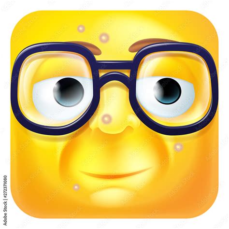 A Geeky Or Nerdy Emoji Or Emoticon Square Face 3d Icon Cartoon