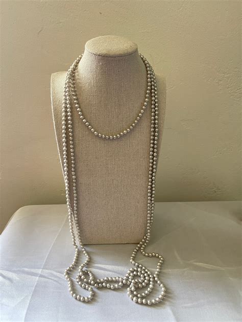 Silver Grey Pearl Necklace Flapper Style Inches Gem