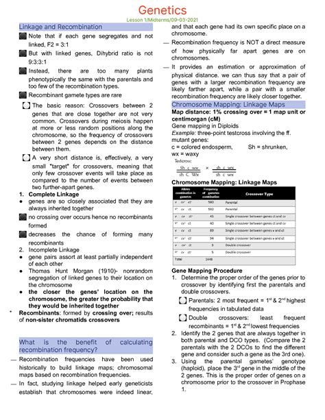 SOLUTION Lesson 1 Gene Linkage And Mapping Docx Studypool