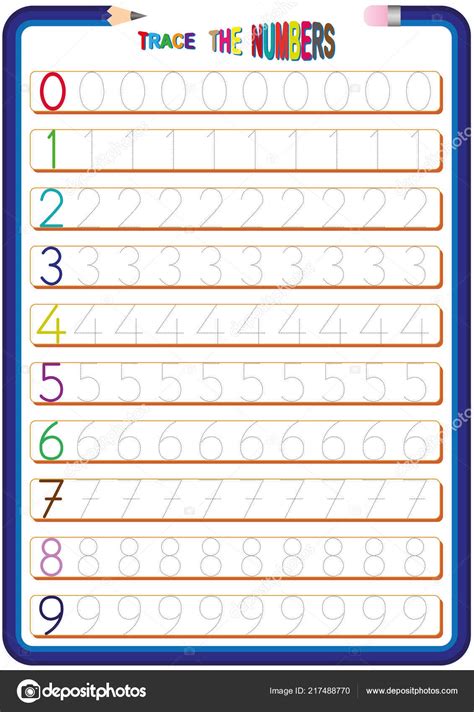 Niños Están Aprendiendo Los Números Hoja De Cálculo De Matemáticas Para Los Niños De 0 A 9 Los