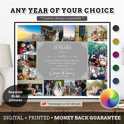 Custom 25th Anniversary Photo Collage Canvas 25 Year Anniversary Date