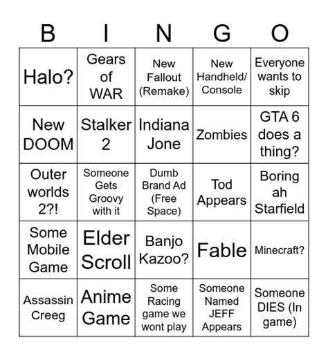 Xbox Showcase Bingo Card