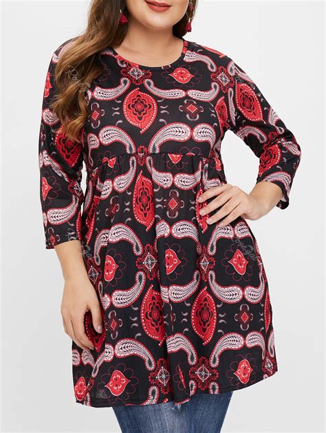 Plus Size Paisley Floral Tunic Top [43 Off] Rosegal