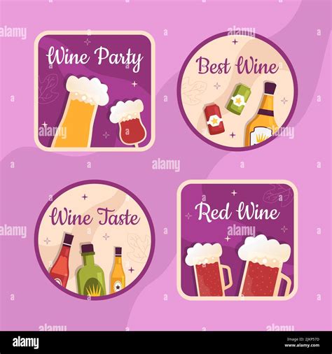 Wine Party Label Template Flat Cartoon Background Vector Illustration