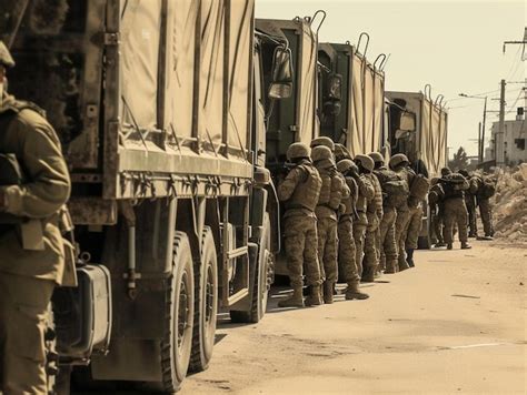 Premium Photo | A group of soldiers standing next to a truck