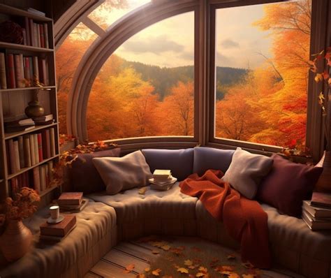 Premium Ai Image A Cozy Reading Nook With An Autumnal Atmosphere