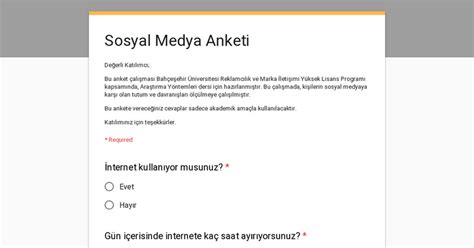 Sosyal Medya Anketi