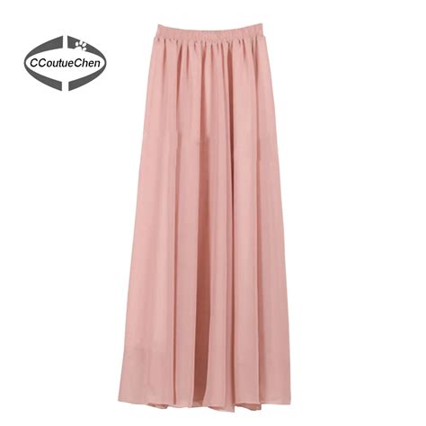 Longue Mousseline de Soie Jupes Femmes Maxi Boho Plissée Jupe A ligne